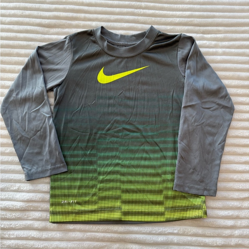 Nike Kids Gray and Yellow Long Sleeve Tee